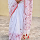 Kantha stitch white and red lightweight soft mulcotton designer saree with blouse piece for office or casual function or wedding in best price