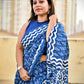 handblockprint mulcotton indigo saree office and casual wear best summer fabric in natural dye with zigzag and floral pattern with blouse piece