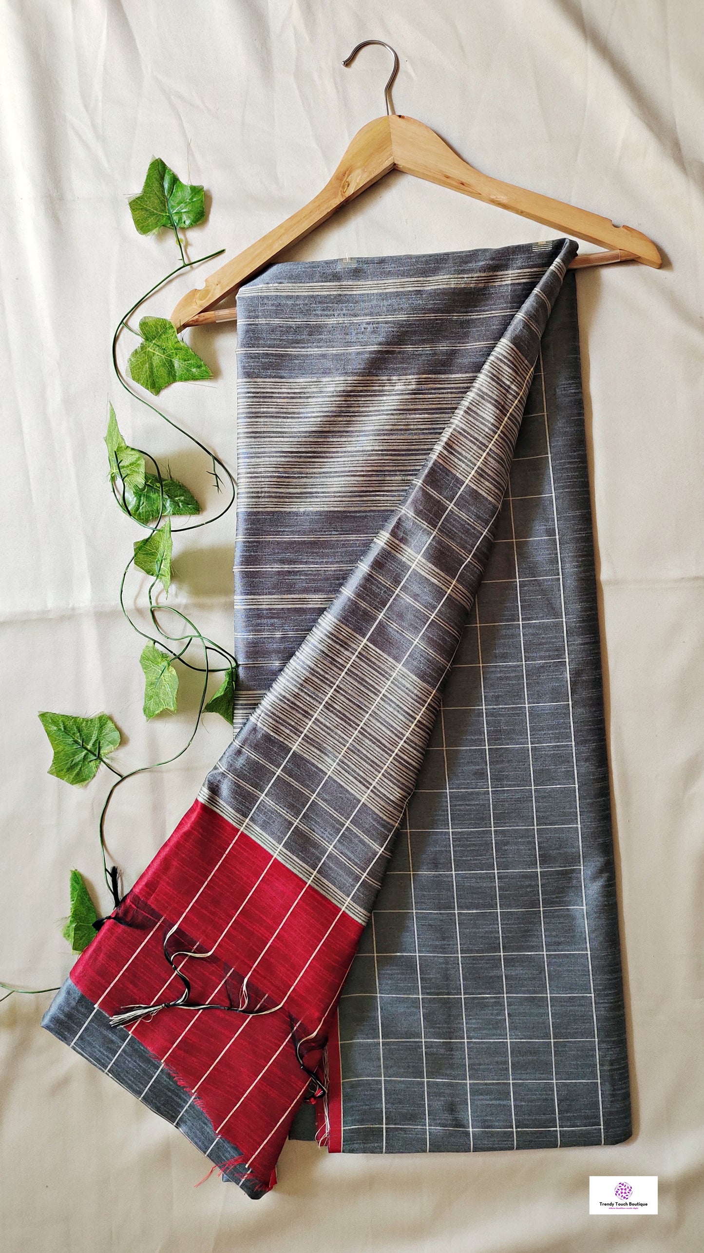 grey red handloom silk cotton office wear formal wear sarees check pattern with blouse piece contrast best price online