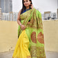 green yellow khadi cotton kantha handembroidered designer saree best summer fabric wedding and casual celebration get together with blouse piece best price