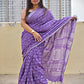  best summer handwoven handloom fabric handblock print organic slub linen saree violet lavender mauve purple color at best price online with blouse piece for office wear or everyday styling!