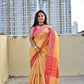 Muga cotton banarasi soft and lightweight puja and special ocassion casual wear saree yellow and pink with blouse piece best price