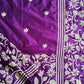 purple kantha hand embroidered designer silk saree purple and white thread fioral work for wedding functions and events best fabric best price