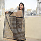 handblockprint linen black brown stripes best summer fabric with blouse piece for office and casual outing and saree styling best price
