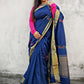 handembroidered designer cotton silk saree in blue for cocktail party, dinner, summer fashion sarees golden border