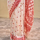 kantha stitch designer blended bangalore silk saree in offwhite and red thread work in traditional design with blouse piece and lightweight, soft, breathable for weddings, anniversary, special function, office events with blouse piece best price