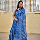 blue and white kantha handembroidered designer khesh khadi cotton handloom saree best summer fabric with blouse piece best price wedding functions