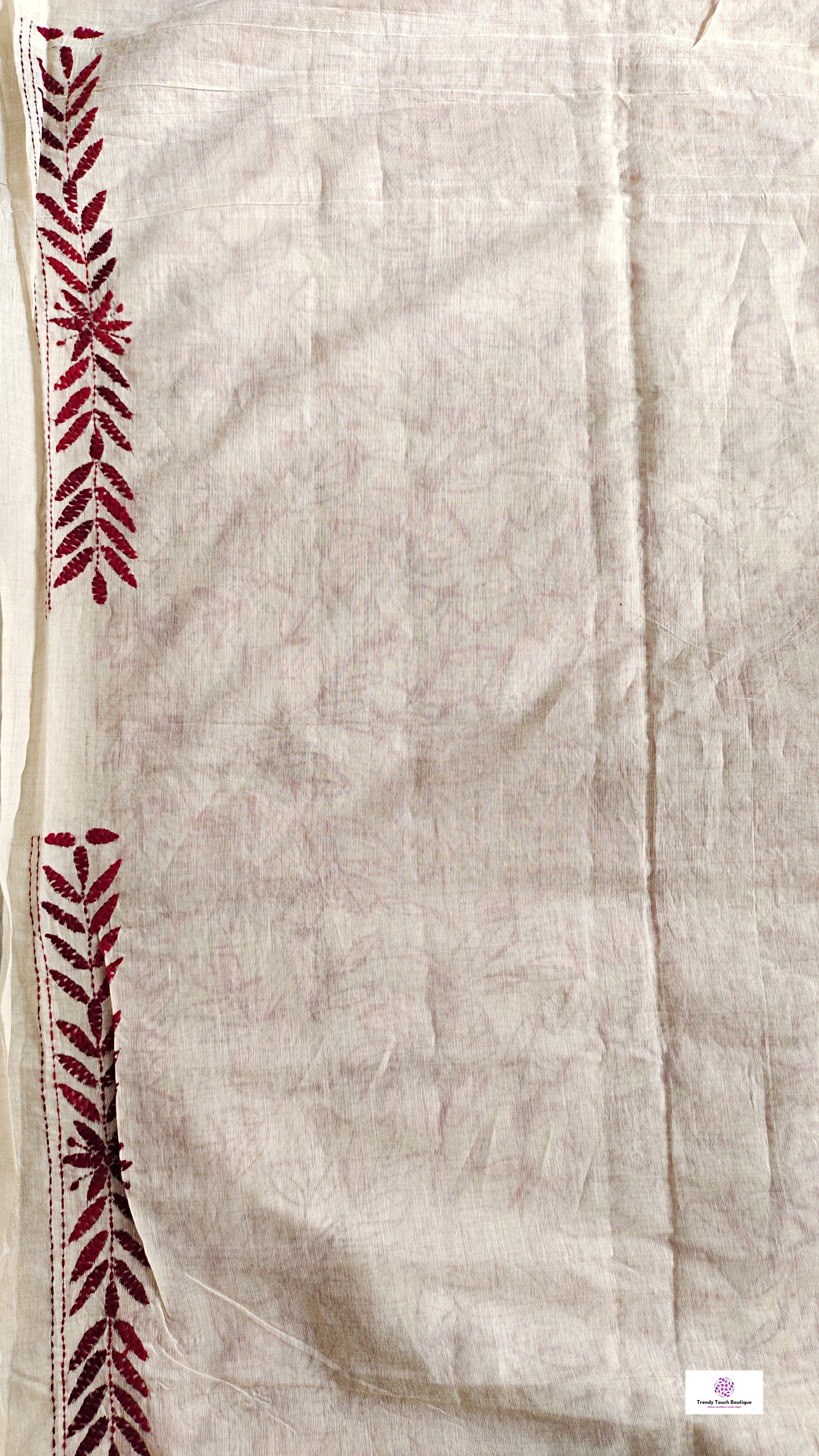 Kantha Phulkari handembroidery work Designer Khadi Tussar saree ivory color with maroon thread best price with blouse piece wedding function and casual celebrations and events