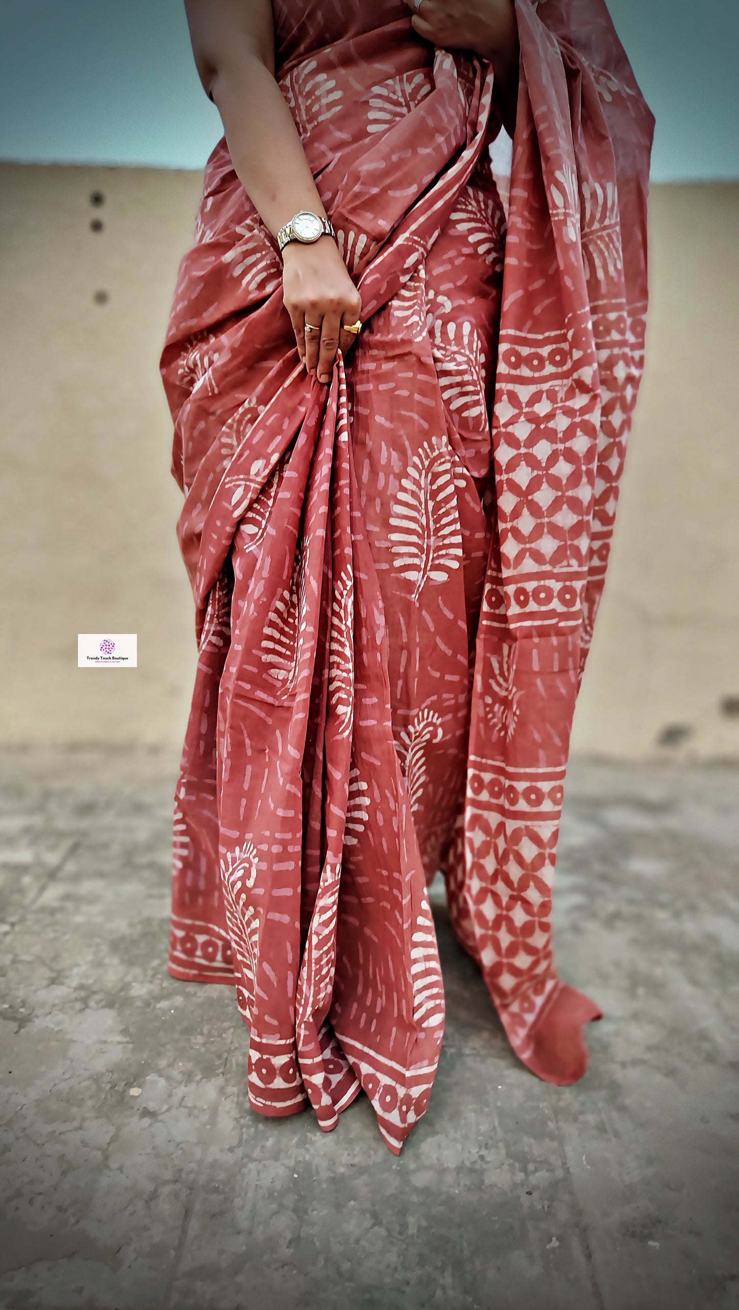 CINNAMON - HANDBLOCK PRINT - MULCOTTON SAREE