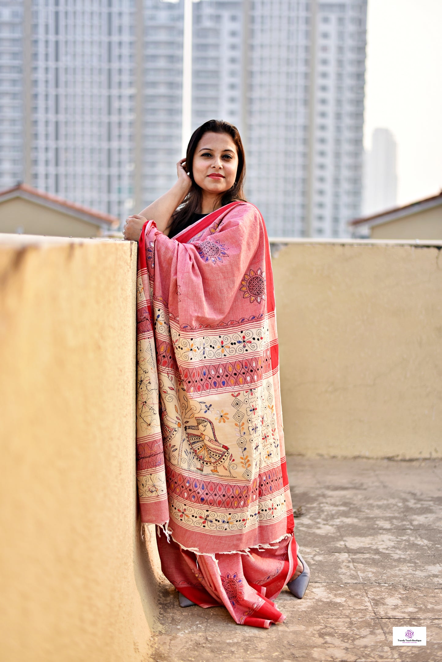 RADHAKRISHNA - KANTHA HANDEMBROIDERED - COTTON SAREE