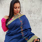 handembroidered designer cotton silk saree in blue for cocktail party, dinner, summer fashion sarees golden border