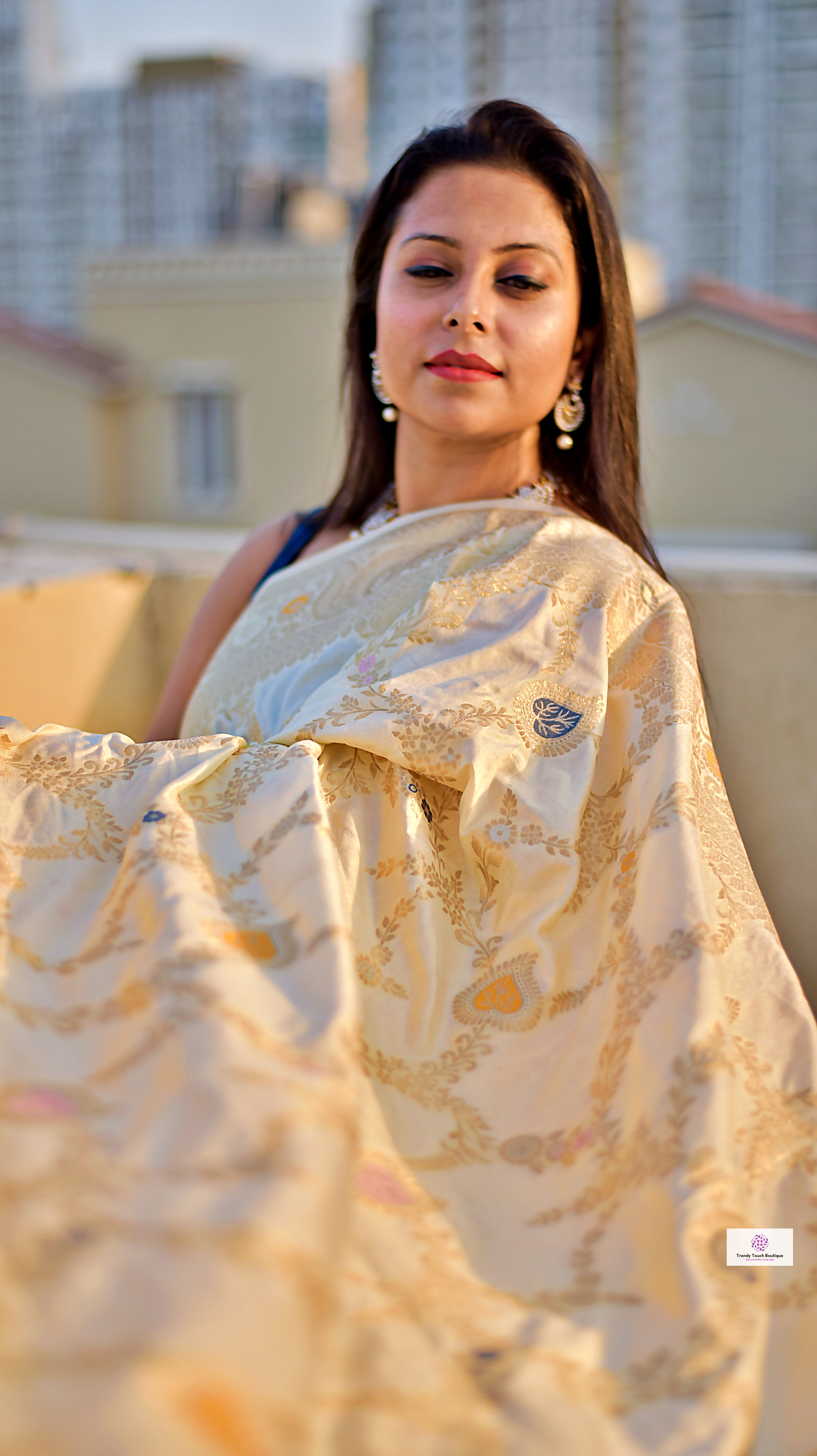 APSARA IVORY COLOR BANARASI SILK SAREE Trendy Touch Boutique