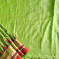 kantha handembroidered temple border on green red and golden bordered parrot green kataan silk saree best for summer wedding celebrations and speical functions with blouse piece best price