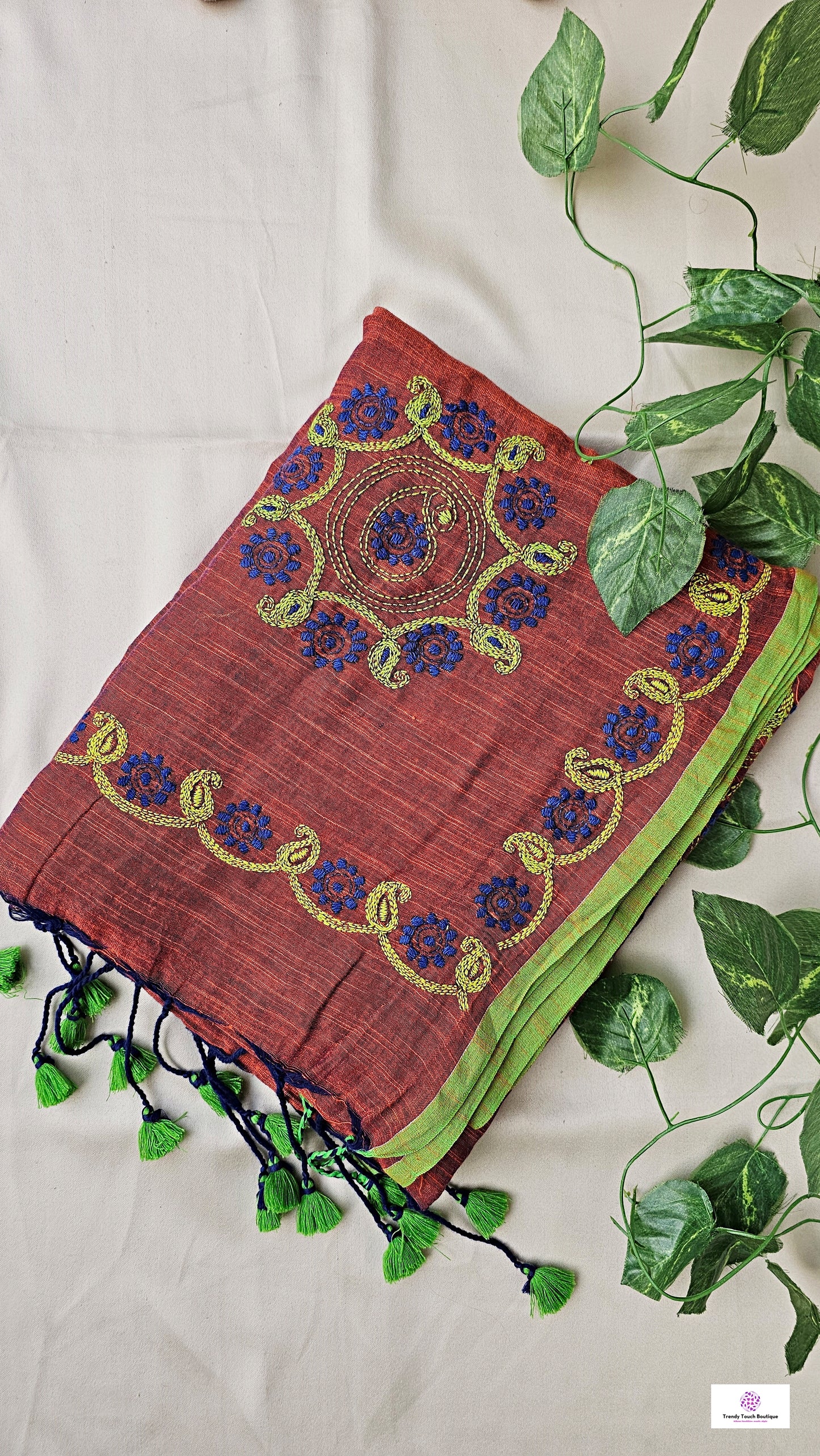 kantha handembroidered mulcotton designer saree best price for casual and wedding functions