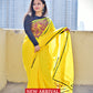 Handpainted designer cotton silk saree yellow haldi ceremony marriage function fresher farewell party summer saree best price