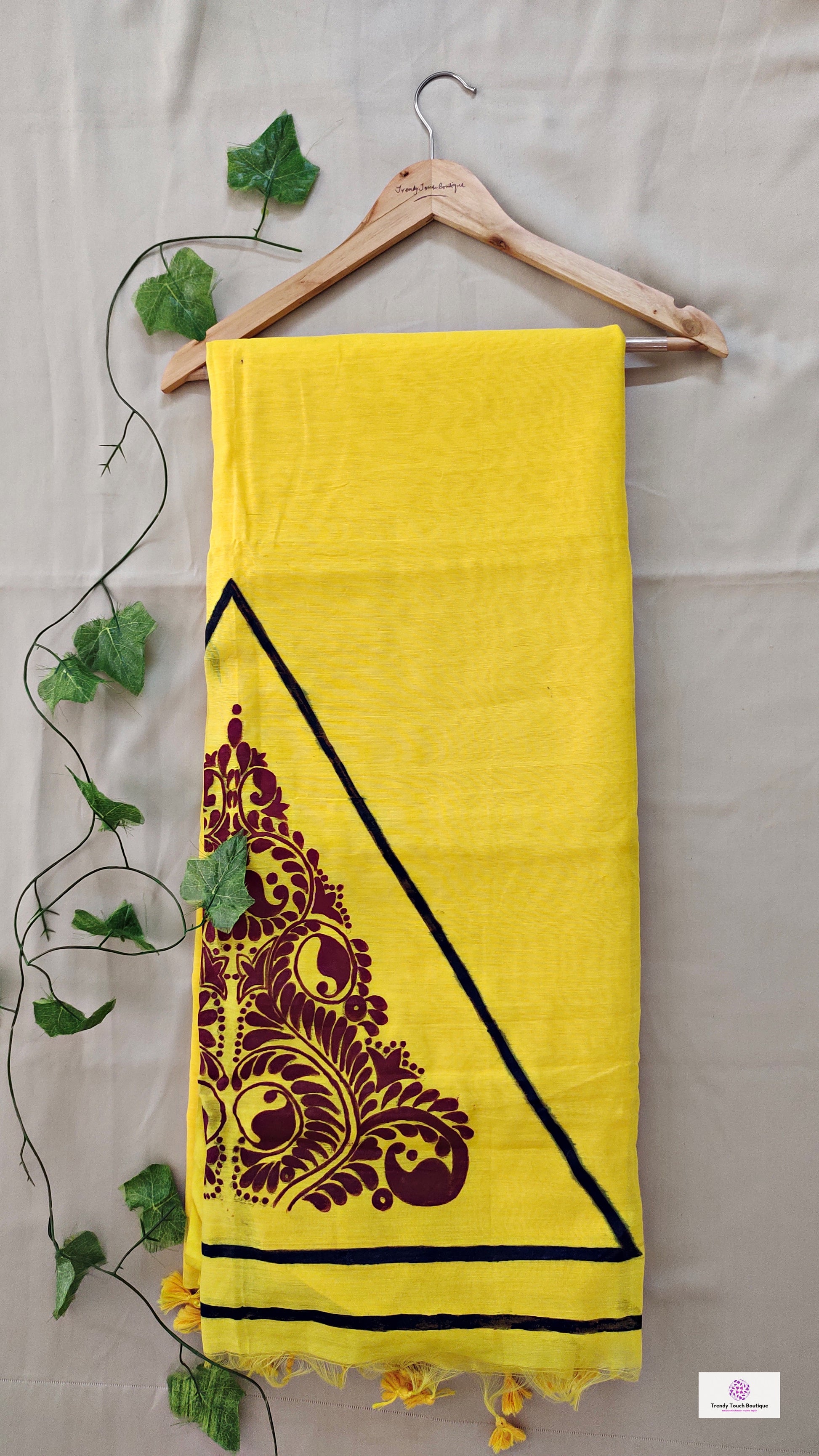 Handpainted designer cotton silk saree yellow haldi ceremony marriage function fresher farewell party summer saree best price