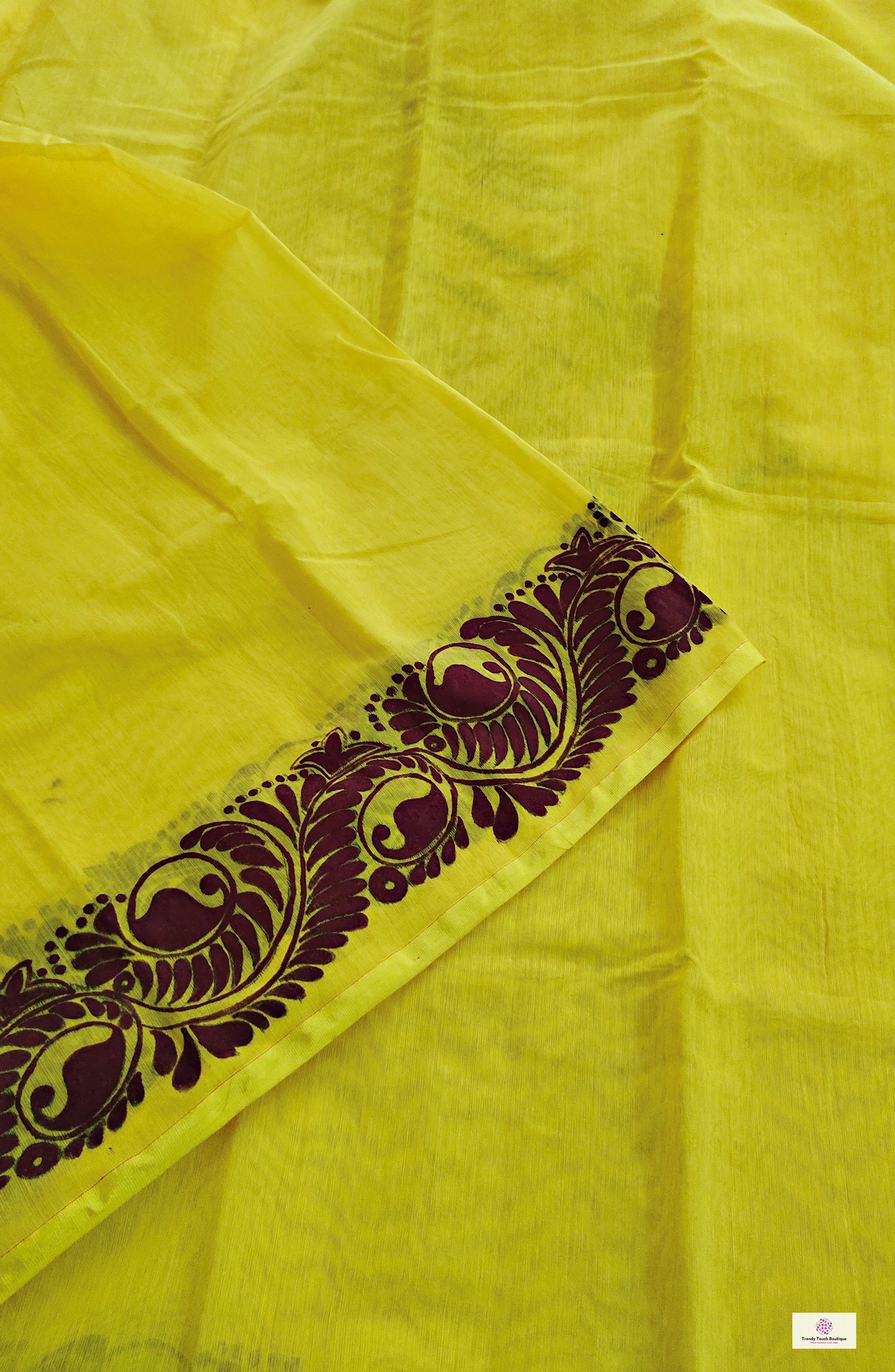 Handpainted designer cotton silk saree yellow haldi ceremony marriage function fresher farewell party summer saree best price