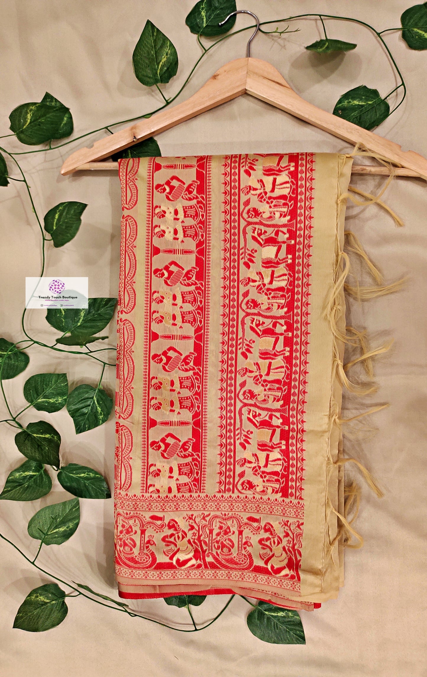 Baluchari Silk Saree best price Baluchari Silk saree beige chandan ivory red traditional silk rama sita motif wedding function party wear celebration affordable price online with blouse piece