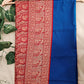 bridal lightweight sarees for gifting semi katan silk blue and red color perfect for bridal trousseau diwali gifts sarees for marriage wedding functions