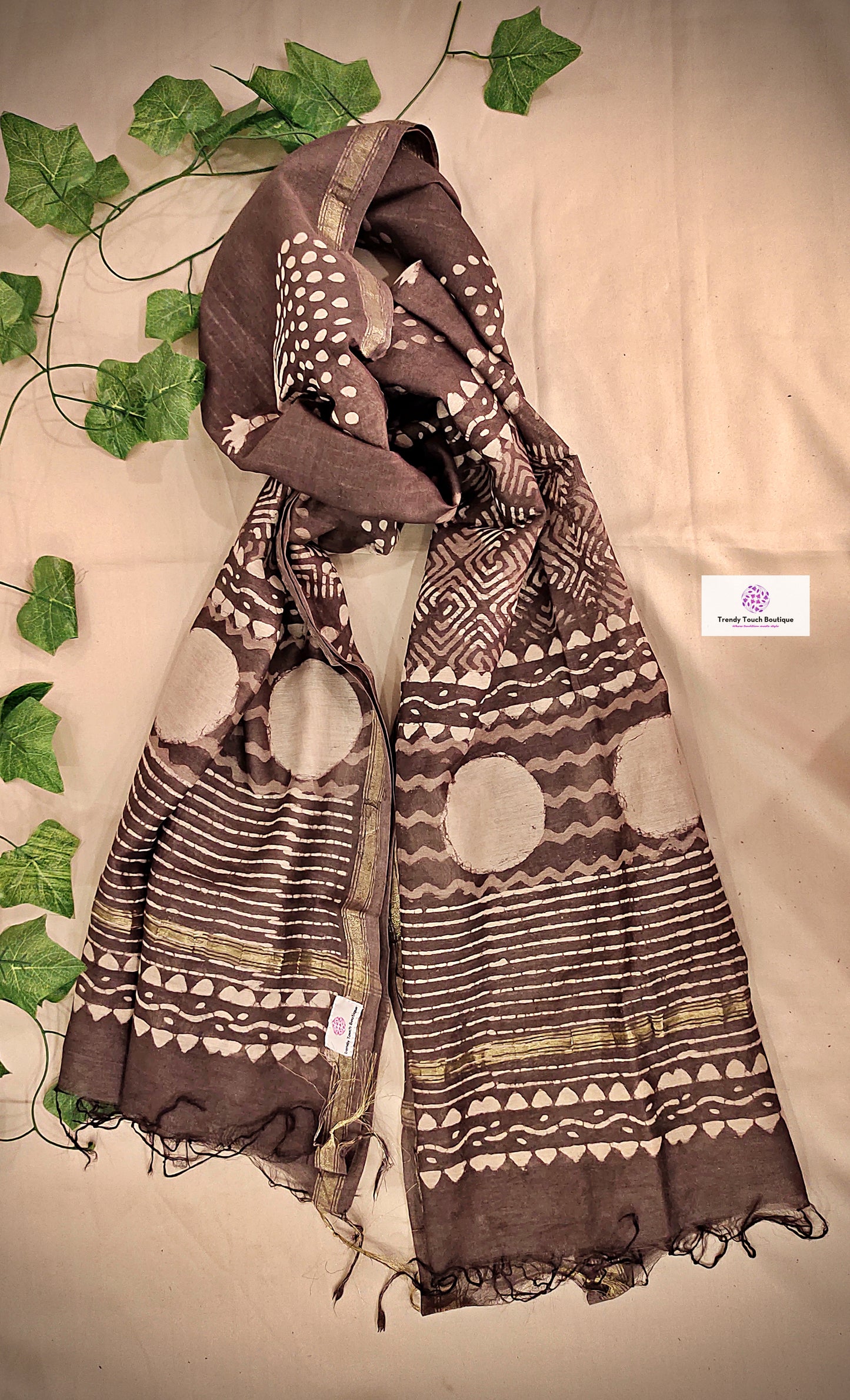 ASHLEY - HANDBLOCK PRINT- CHANDERI SILK DUPATTA