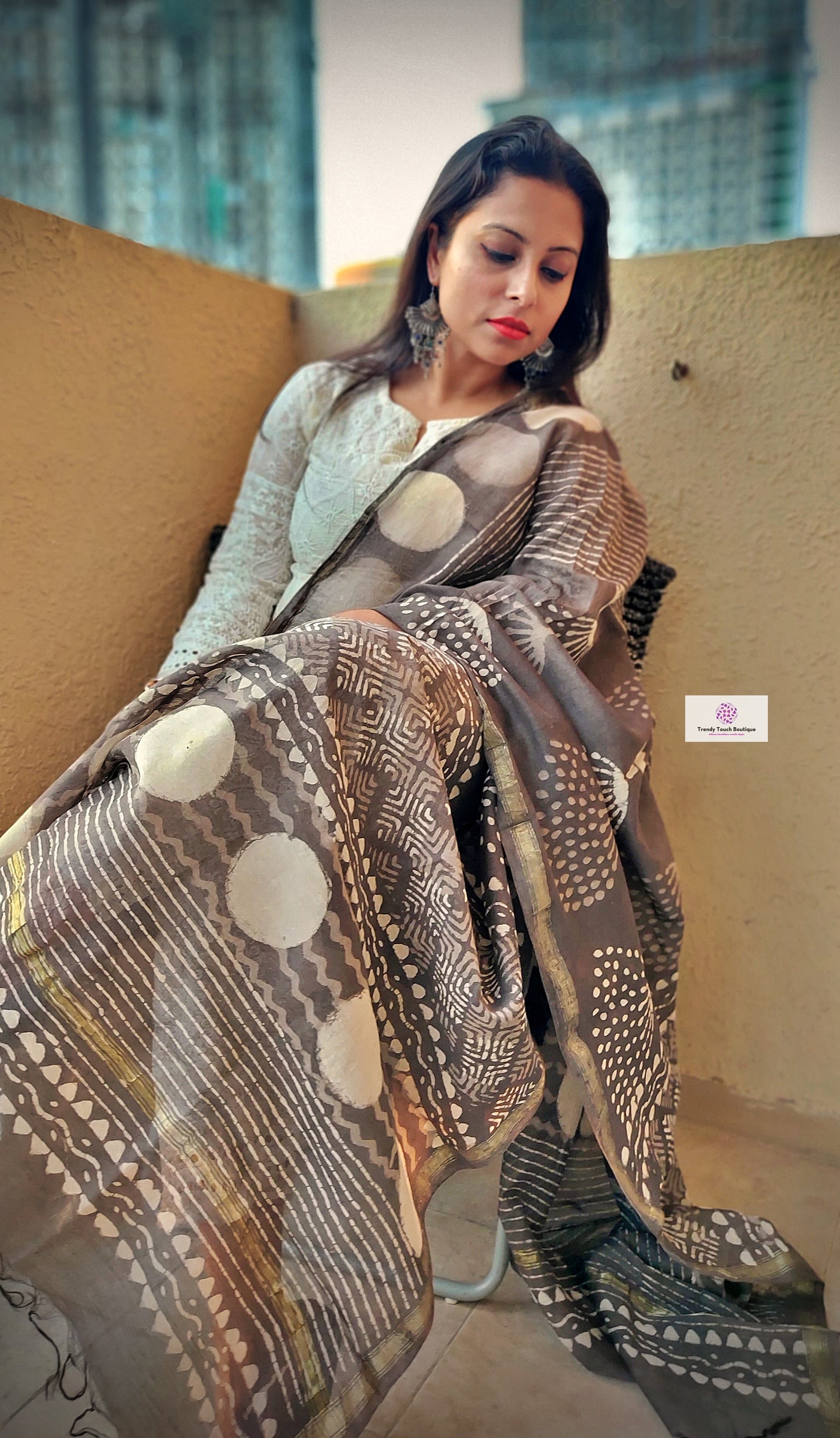 ASHLEY - HANDBLOCK PRINT- CHANDERI SILK DUPATTA