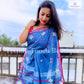 kutch work linen cotton summer wear sarees for office and special occasion lightweight blue pink color with contrast blouse piece only summer weddings best price