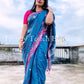 kutch work linen cotton summer wear sarees for office and special occasion lightweight blue pink color with contrast blouse piece only summer weddings best price