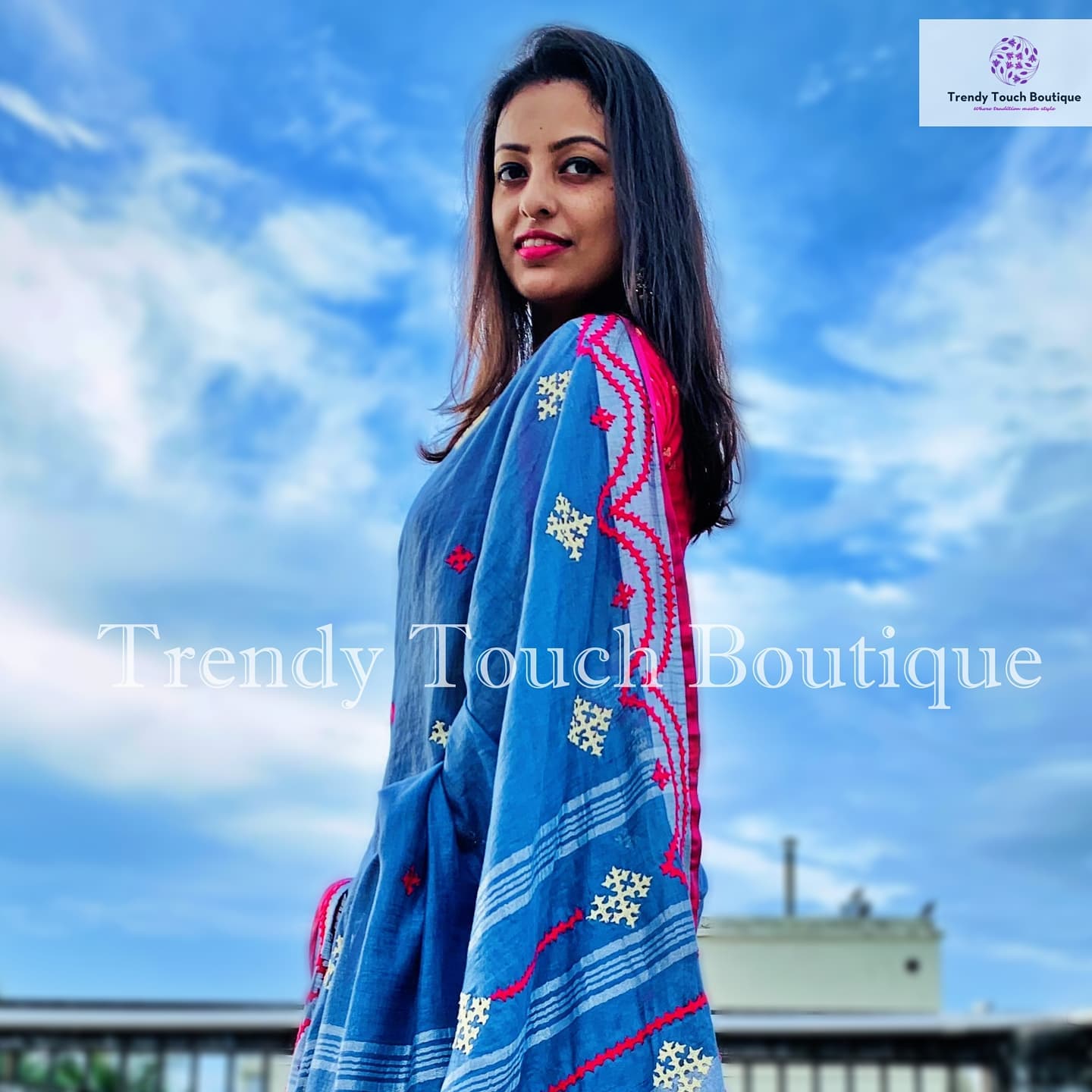 kutch work linen cotton summer wear sarees for office and special occasion lightweight blue pink color with contrast blouse piece only summer weddings best price