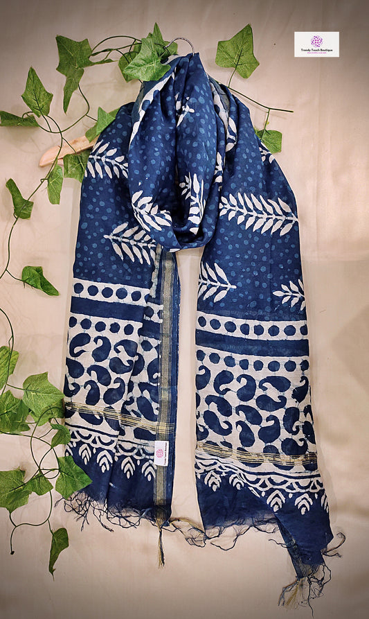 BLUEBELLS - HANDBLOCKPRINT- CHANDERI SILK DUPATTA