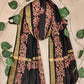 Handpainted black chanderi silk dupatta for special celebration and gifting