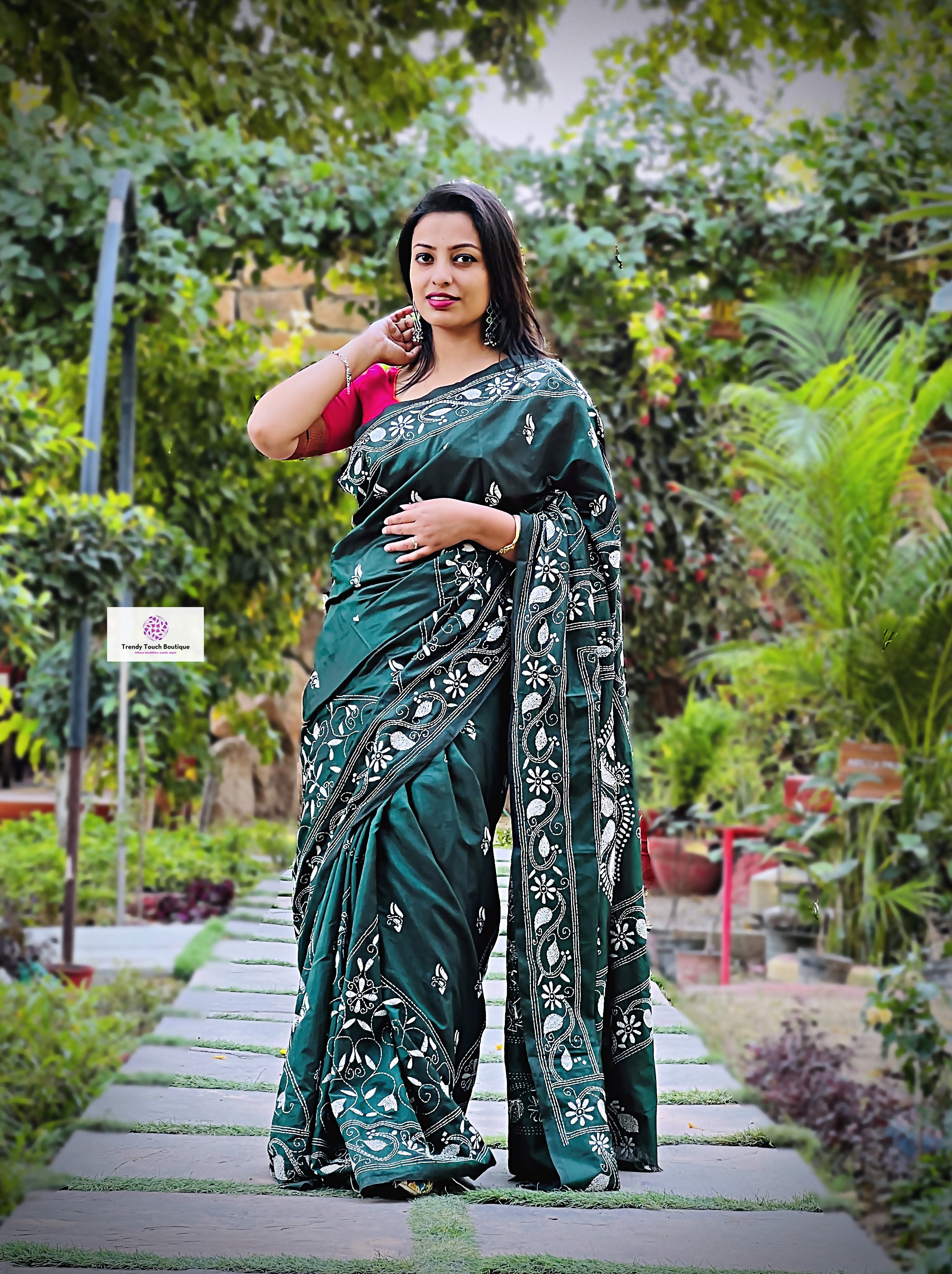 Heavenly Silk Embroidered Green Designer Saree