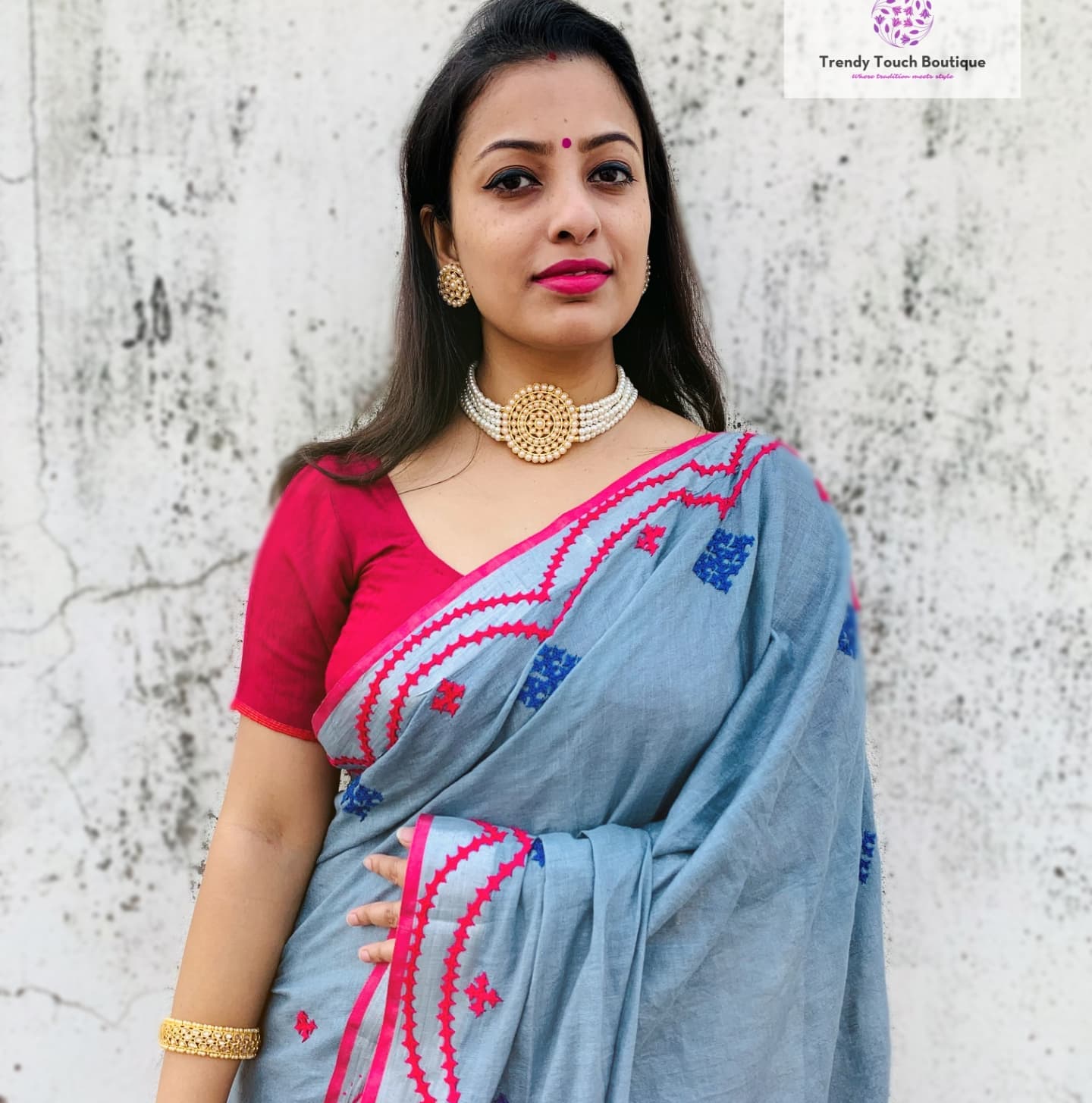 Reeta Fashion Designer Teal White Linen Lucknowi Saree with Unstitched  Blouse | Reeta Fashion