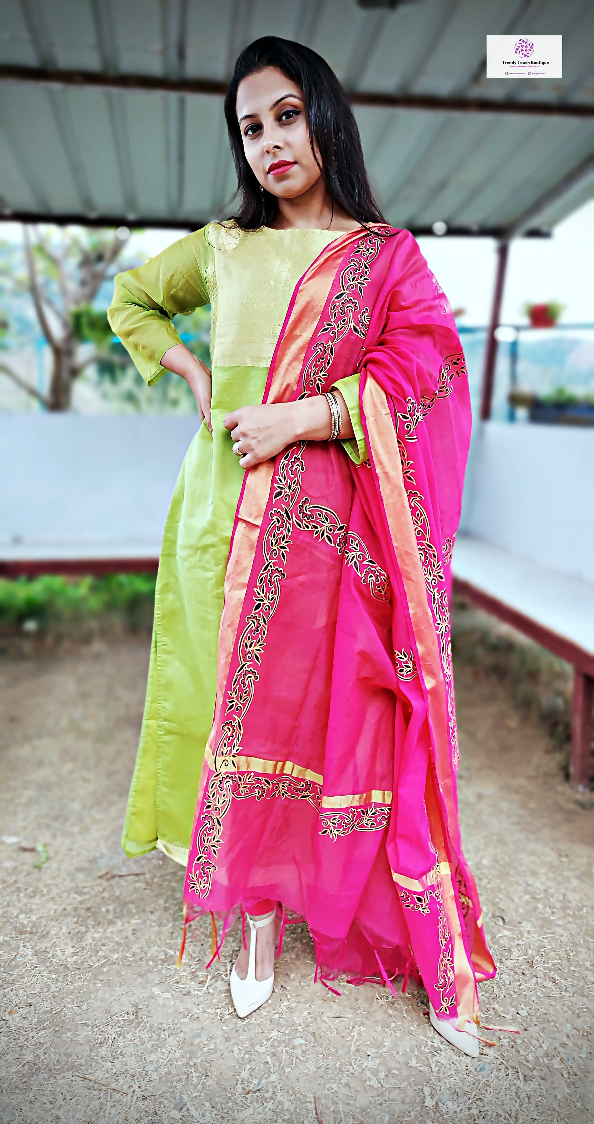 Handpainted pink floral design chanderi silk dupatta for special celebration and gifting