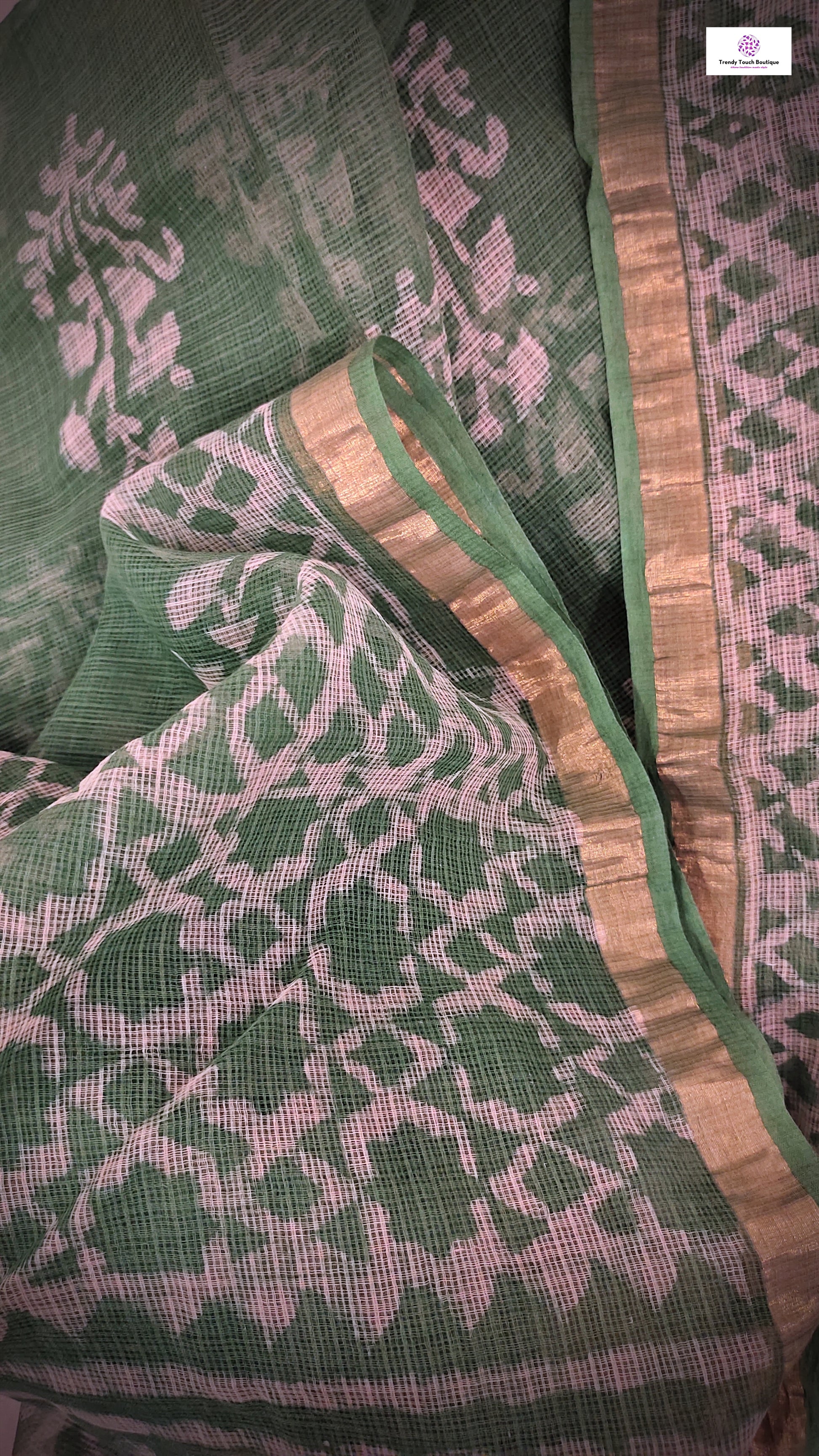 Organic Kota Doria Saree Handblock print in natural dye green soft best summer saree for office and casual outing best price with blouse piece