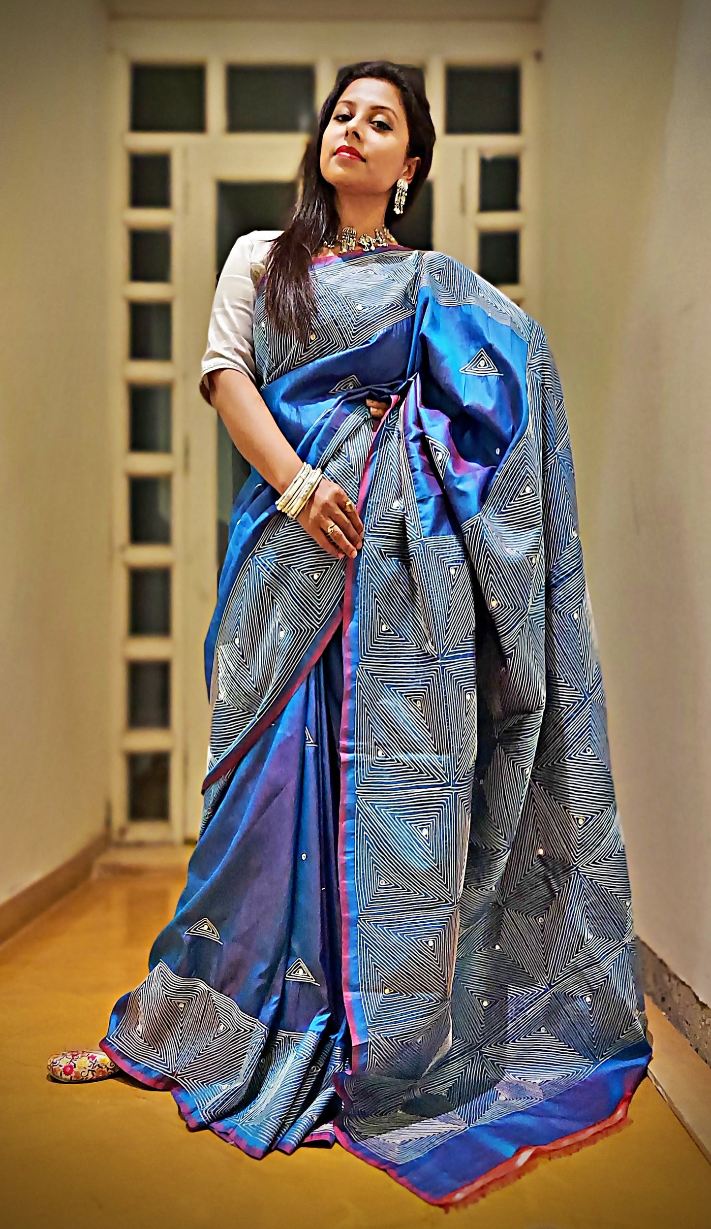 RAJNANDINI - AARI WORK WITH SEQUIN - PURE MURSHIDABAD SILK (SILK MARK CERTIFIED) - MADE TO ORDER