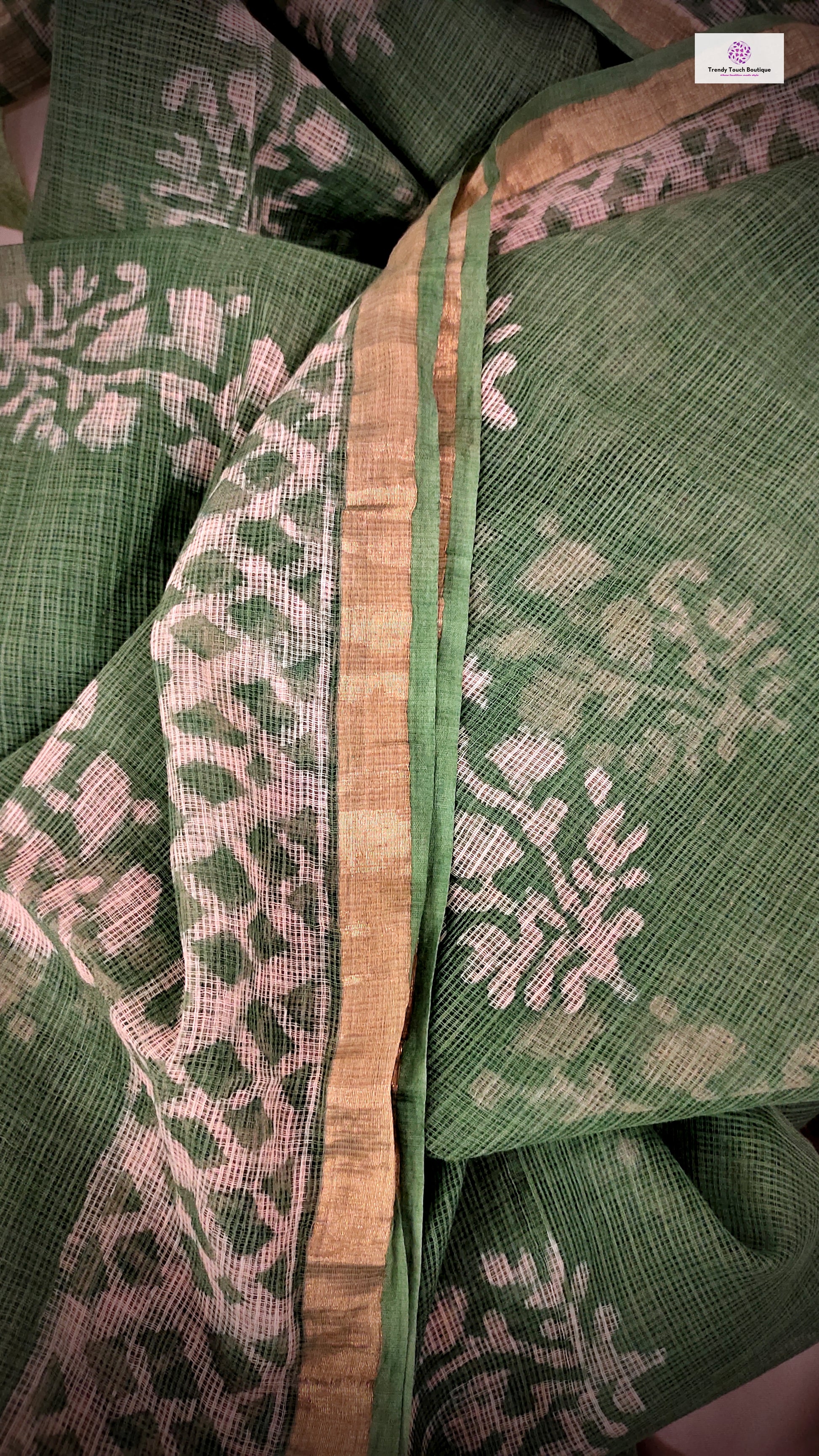 Organic Kota Doria Saree Handblock print in natural dye green soft best summer saree for office and casual outing best price with blouse piece