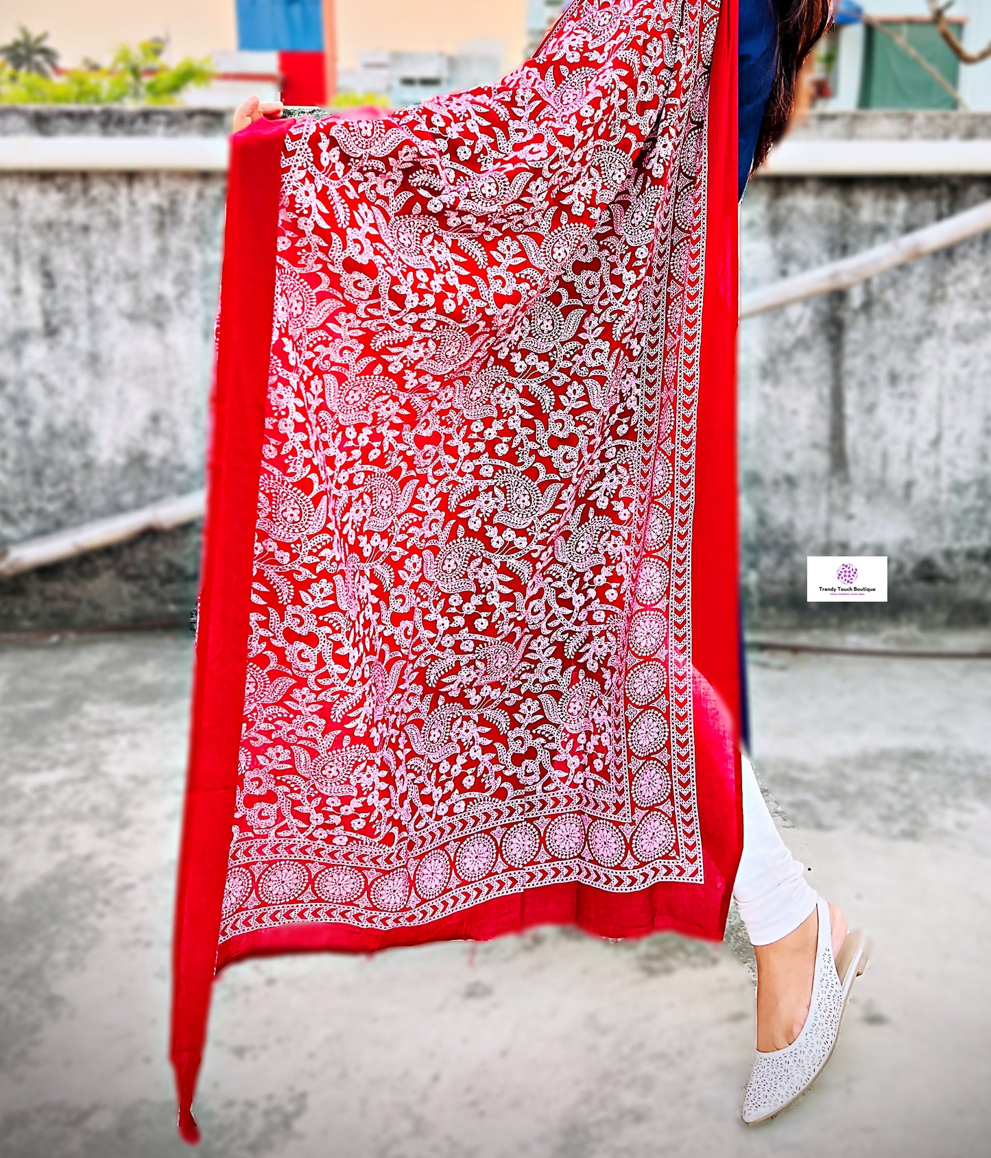 Red mulcotton handblock print dupattas for summer office and college everyday wear , best price !