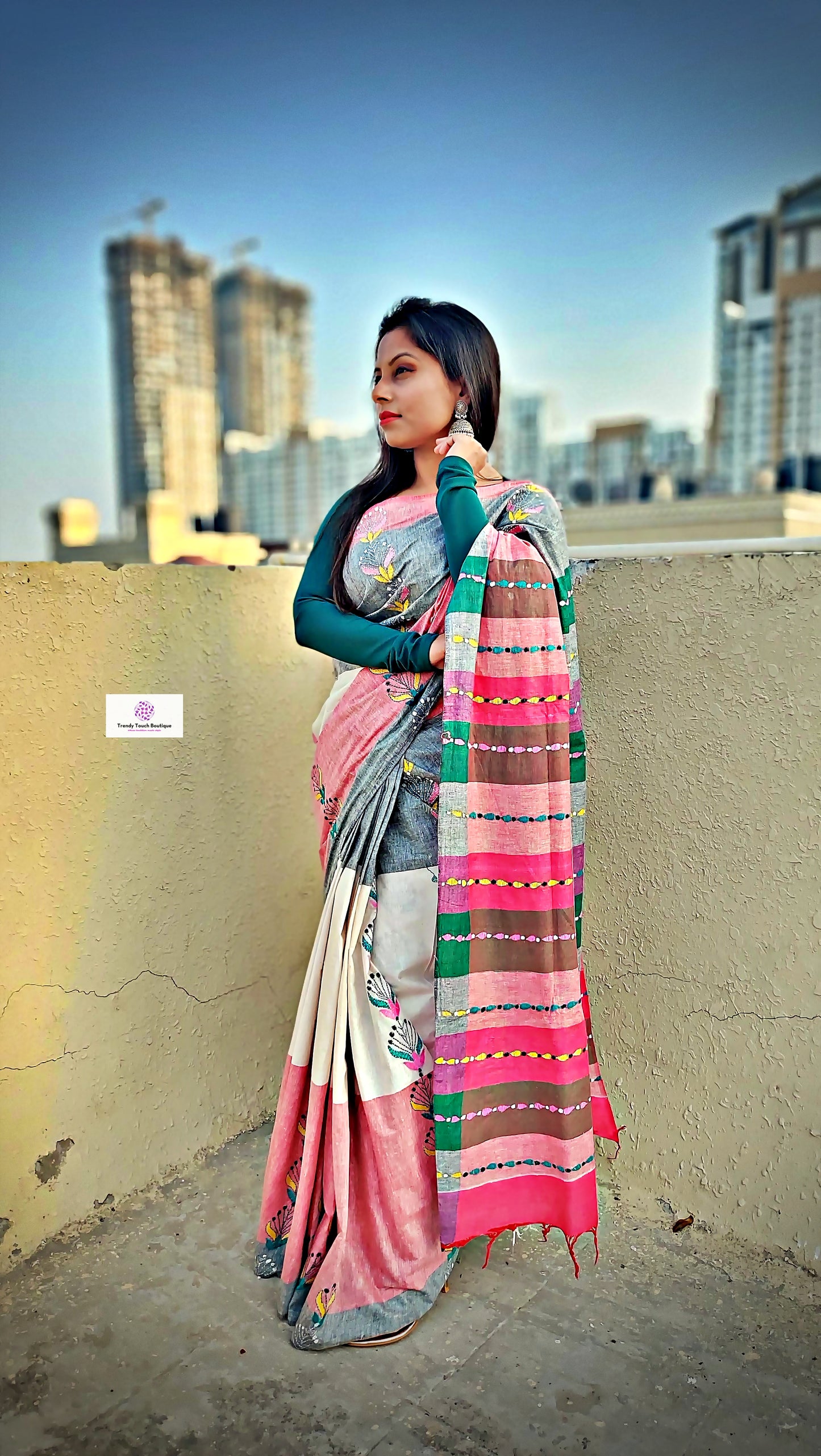 SUNDAE - KANTHA HAND EMBROIDERED - KHADI HANDLOOM SAREE