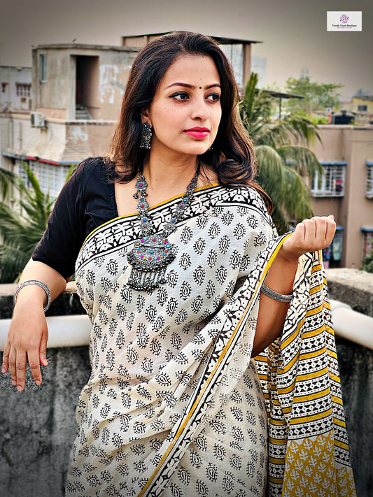 WALK THE TALK - HANDBLOCK PRINT - MULCOTTON SAREE