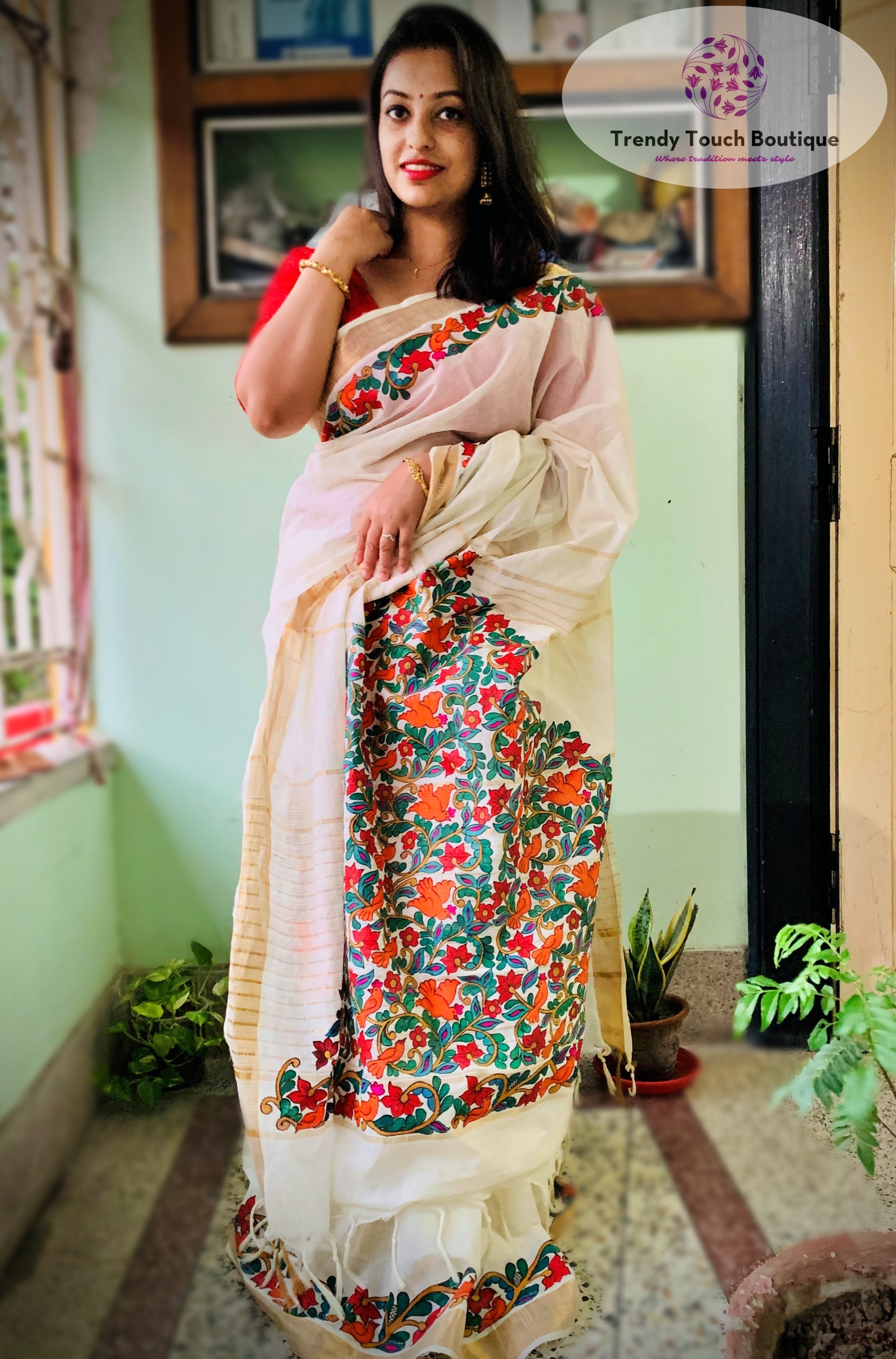 Buy LUNARA Women's pure Kerala Cotton Saree | Off White | with Running  Blouse Piece | Hand Block Printed- Orange Purple Online at Best Prices in  India - JioMart.