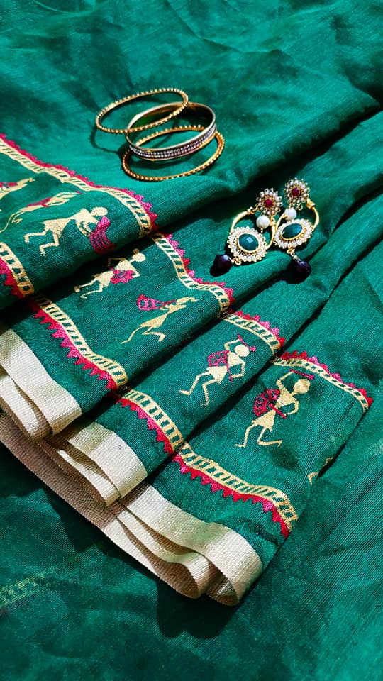 Buy PREM DESIGNER Hand Painted Ikkat Cotton Silk Green Sarees Online @ Best  Price In India | Flipkart.com